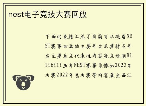 nest电子竞技大赛回放